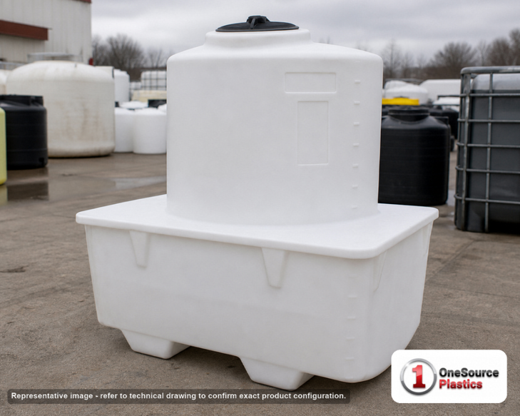 Snyder Industries 150 Gallon Plastic Chemical Feed Station Tank. High Density Linear Polyethylene; White; 62" H x 43" W x