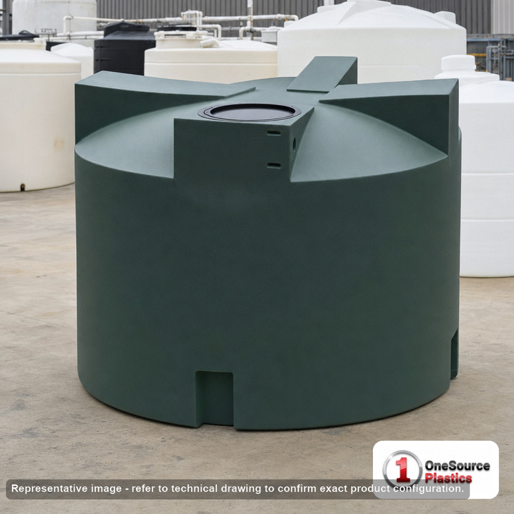 Bushman 1500 Gallon Dark Green Vertical Water Storage Tank. 1500 gallon capacity; Polyethylene; Dark Green; 63" H x 94" W x