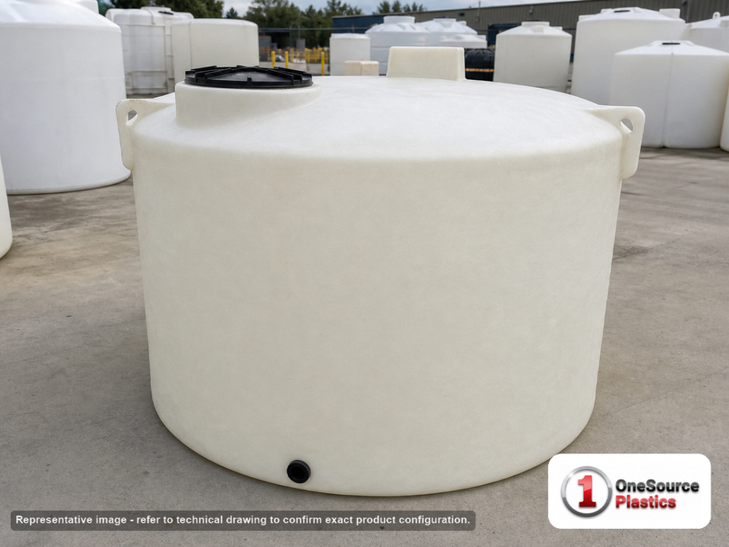 Chem-Tainer 1550 Gallon Plastic Vertical Liquid Storage Tank. 1550 gallon capacity; Polyethylene; Natural White; 65" H x 87"