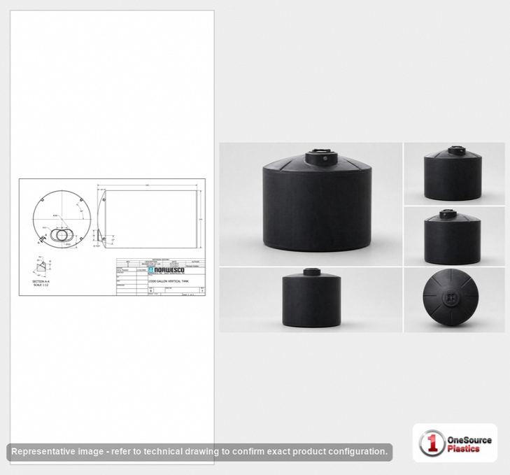 Dimensional spec drawing for Norwesco 15500 Gallon (141" L x 141" W x 244" H)