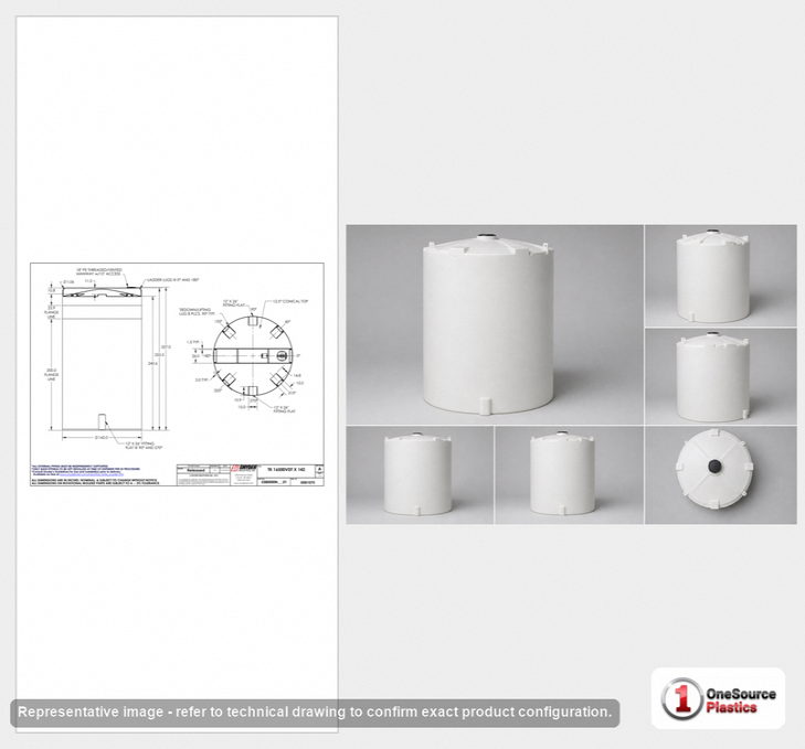 Dimensional spec drawing for Snyder Industries 16500 Gallon Vertical Storage Tank (142" L x 142" W x 257" H)