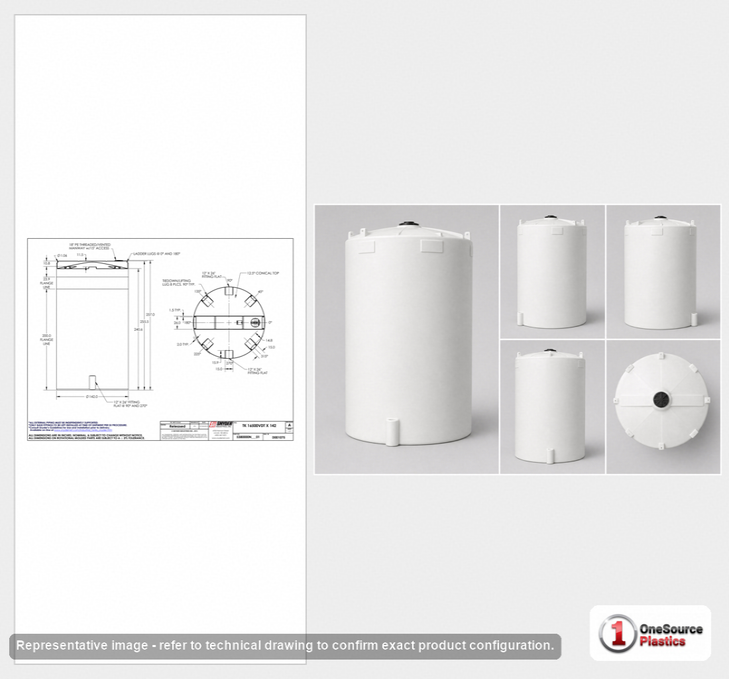 Dimensional spec drawing for Snyder Industries 16500 Gallon Vertical Storage Tank (142" L x 142" W x 257" H)