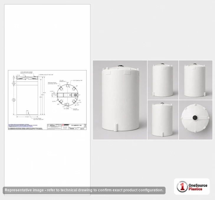 Dimensional spec drawing for Snyder Industries 16500 Gallon Vertical Storage Tank (142" L x 142" W x 257" H)