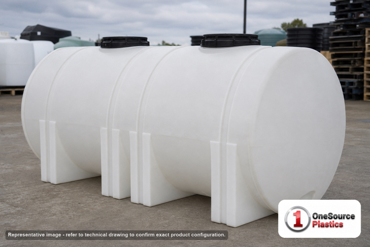 Norwesco 1800 Gallon Horizontal Leg Tank with Sump Bottom. 1800 gallon capacity; Polyethylene; White; 72" H x 62" W x 146"