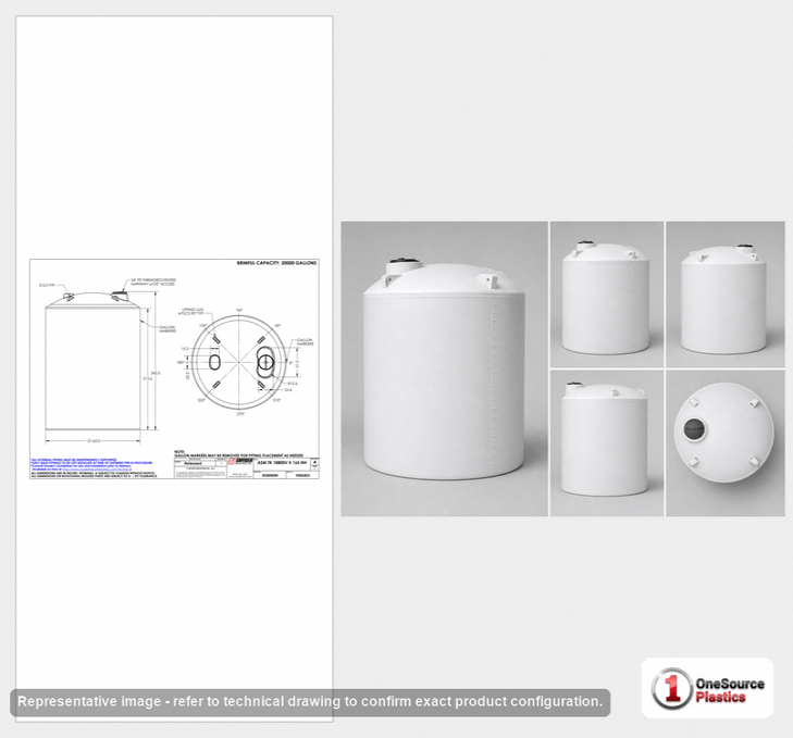 Dimensional spec drawing for Snyder Industries 18800 Gallon Vertical Storage Tank (165" L x 165" W x 242" H)