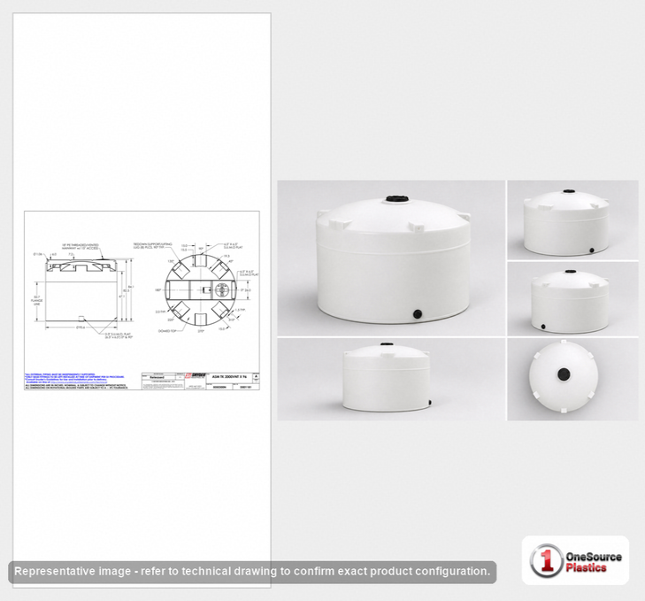 Dimensional spec drawing for Snyder Industries 2000 Gallon Vertical Storage Tank (96" L x 96" W x 84" H)