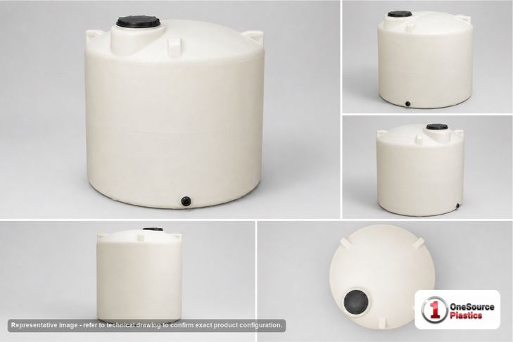 Dimensional spec drawing for Chem-Tainer 2100 Gallon Vertical Storage Tank (87" L x 87" W x 87" H)