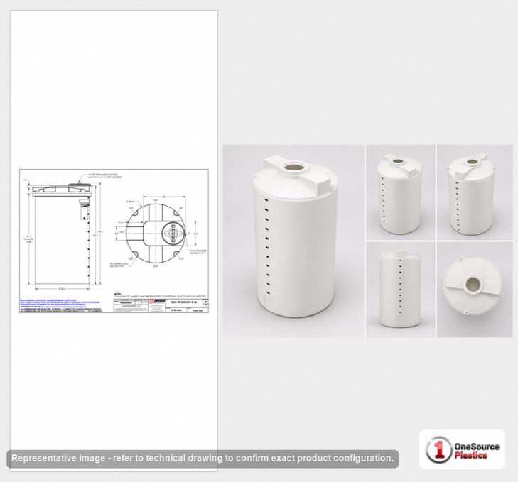 Dimensional spec drawing for Snyder Industries 250 Gallon Vertical Storage Tank (40" L x 40" W x 69" H)