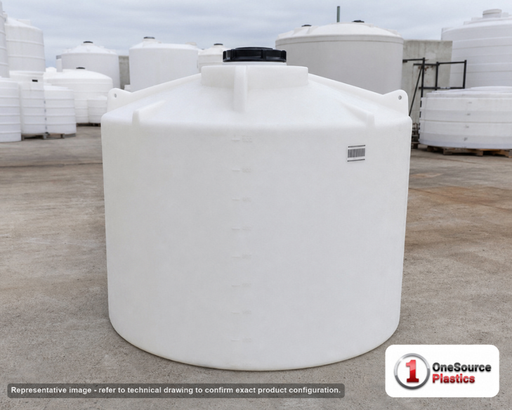 Snyder Industries 330 Gallon HDPE Vertical Liquid Storage Tank with ASTM Certification. 330.0 gallon capacity; Polyethylene; White; dimensions 50.0in H x 47.0in W x 47.0in L; 85.0 lb empty; 1.9 specific gravity rating; fittings: 1 Manway / Lid; max temp 120 deg  F / 48 deg  C; 3 Year Warranty. Manufacturer part number 1008200n45. Sold by OneSource Plastics (https://www.onesourceplastics.com).