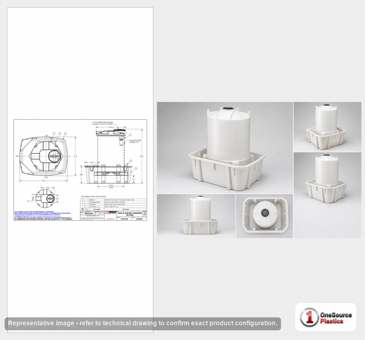 Dimensional spec drawing for Snyder Industries 330 Gallon Specialty Tank (76" L x 62" W x 86" H)