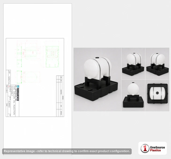 Dimensional spec drawing for Norwesco 335 Gallon Specialty Tank (56" L x 44" W x 49" H)