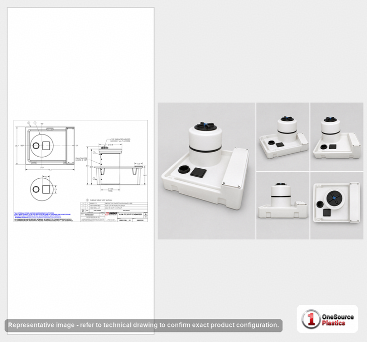 Dimensional spec drawing for Snyder Industries 35 Gallon Specialty Tank