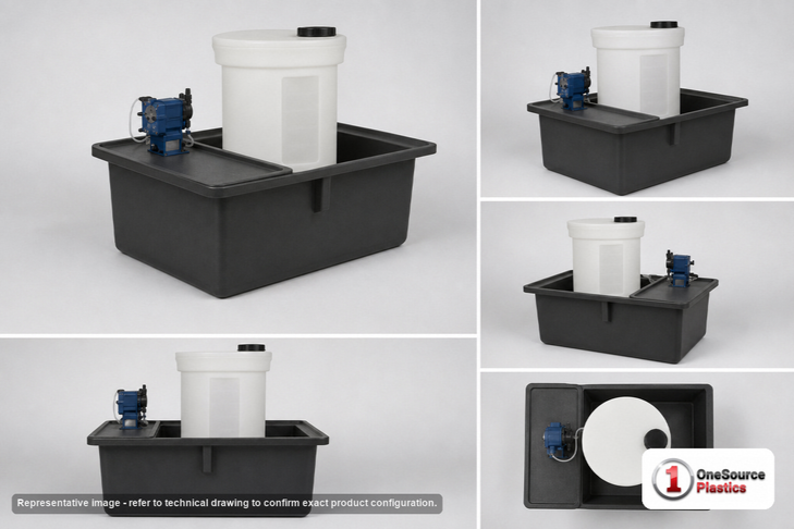 Snyder Industries 35 Gallon XLPE Chemical Feed Station Tank with Containment Basin in White