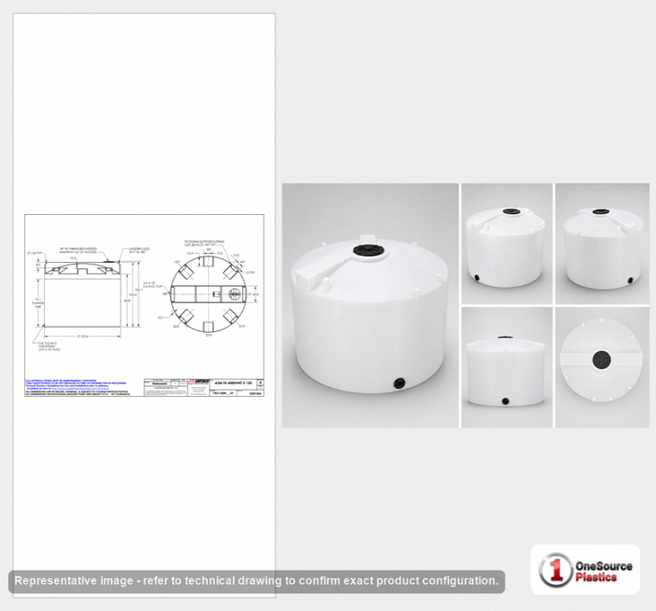 Dimensional spec drawing for Snyder Industries 4000 Gallon Vertical Storage Tank (120" L x 120" W x 100" H)