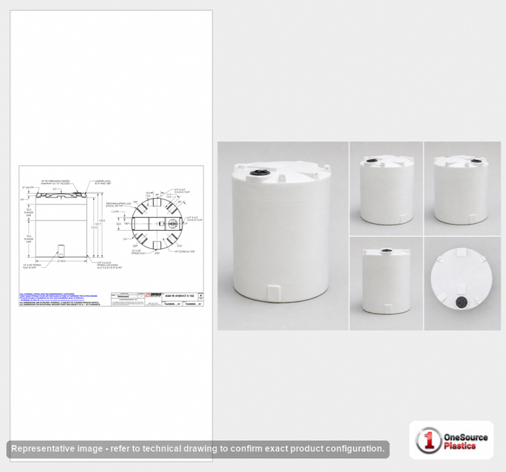 Dimensional spec drawing for Snyder Industries 4100 Gallon Vertical Storage Tank (102" L x 102" W x 130" H)