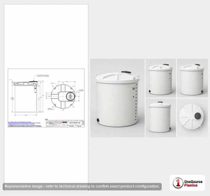 Dimensional spec drawing for Snyder Industries 440 Gallon Vertical Storage Tank (53" L x 53" W x 69" H)