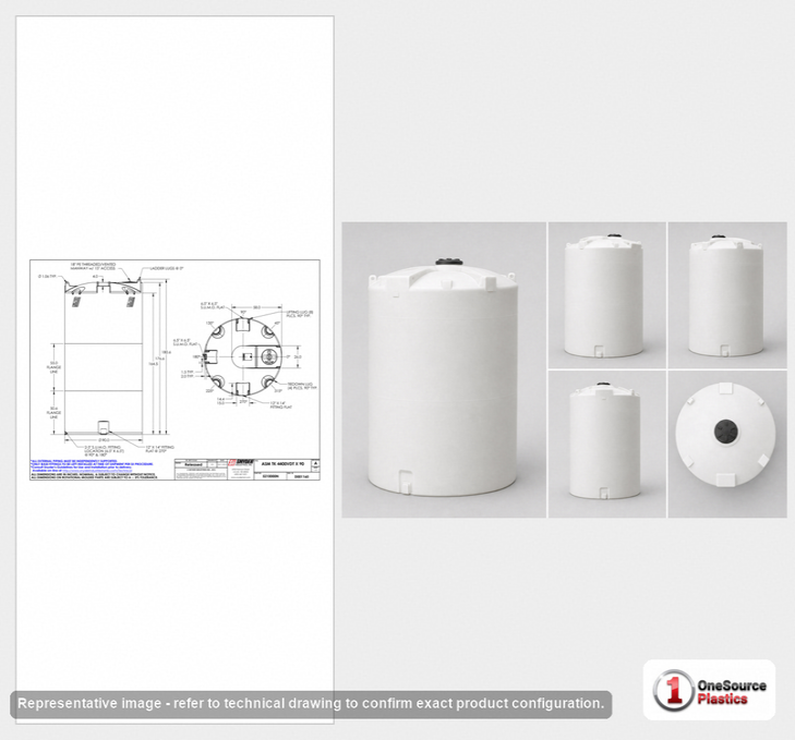 Dimensional spec drawing for Snyder Industries 4400 Gallon Vertical Storage Tank (90" L x 90" W x 182" H)