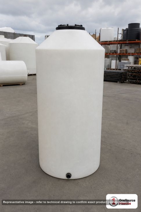 Chem-Tainer 45 Gallon Plastic Vertical Liquid Storage Tank. 45 gallon capacity; Polyethylene; Natural White; 51" H x 18" W x