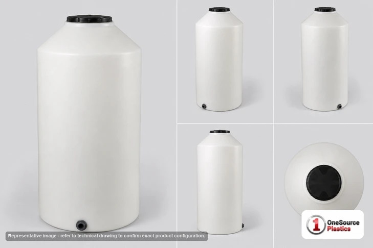 Dimensional spec drawing for Chem-Tainer 45 Gallon Vertical Storage Tank (18" L x 18" W x 51" H)