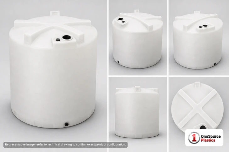 Dimensional spec drawing for Chem-Tainer 5000 Gallon Vertical Storage Tank (102" L x 102" W x 152" H)