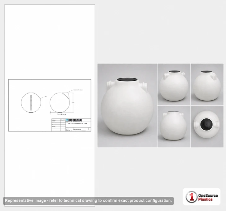 Dimensional spec drawing for Norwesco 525 Gallon No Class Value (62" L x 62" W x 64" H)