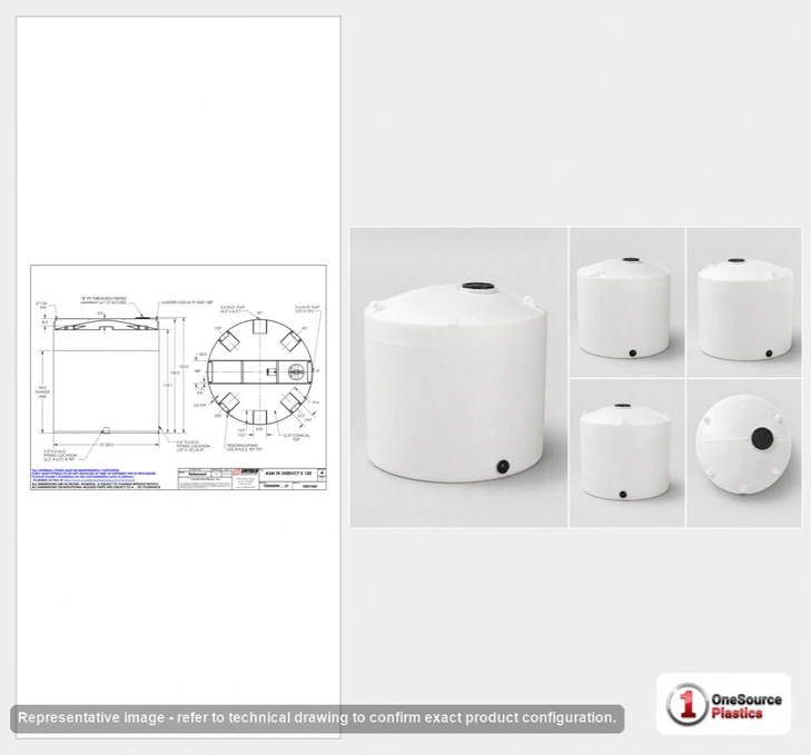 Dimensional spec drawing for Snyder Industries 5500 Gallon Vertical Storage Tank (120" L x 120" W x 132" H)