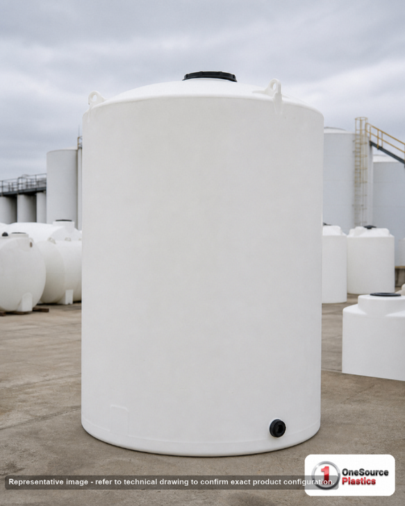 Snyder Industries 5500 Gallon HDPE Vertical Liquid Storage Tank with ASTM Certification. 5500.0 gallon capacity; Polyethylene; White; dimensions 221.0in H x 90.0in W x 90.0in L; 1500.0 lb empty; 1.5 specific gravity rating; fittings: 1 Manway / Lid; max temp 120 deg  F / 48 deg  C; 3 Year Warranty. Manufacturer part number 7020000n43. Manufactured by Snyder. Sold by OneSource Plastics (https://www.onesourceplastics.com).