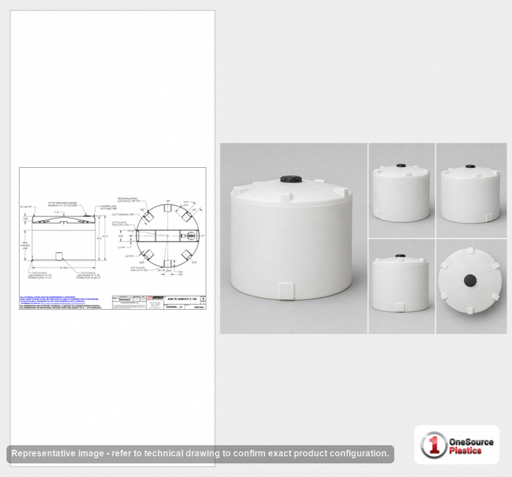 Dimensional spec drawing for Snyder Industries 5600 Gallon Vertical Storage Tank (142" L x 142" W x 102" H)