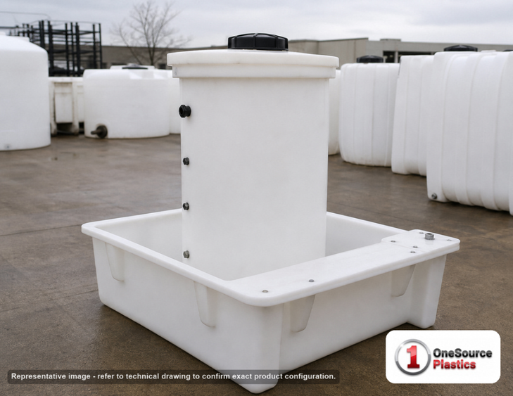 Snyder Industries 60 Gallon HDLPE Chemical Feed Station Tank with Containment Basin. High Density Linear Polyethylene