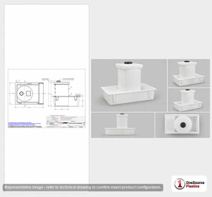 Dimensional spec drawing for Snyder Industries 60 Gallon Specialty Tank (47" L x 36" W x 42" H)