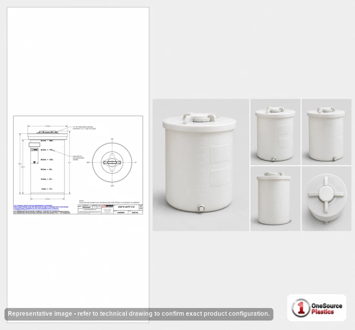 Dimensional spec drawing for Snyder Industries 60 Gallon Vertical Storage Tank (26" L x 26" W x 40" H)
