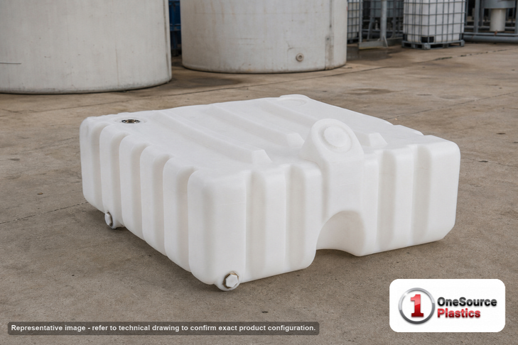Snyder Industries 60 Gallon XLPE Chemical Feed Station Tank. Cross-Linked Polyethylene; White; dimensions 58.0in H x 36.0in W x 47.0in L; 108.0 lb empty; 1.9 specific gravity rating. Manufacturer part number SII-5680024CFWS42. Sold by OneSource Plastics (https://www.onesourceplastics.com).
