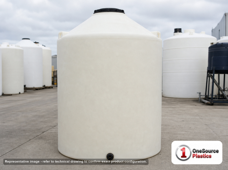 Chem-Tainer 650 Gallon Plastic Vertical Liquid Storage Tank. 650 gallon capacity; Polyethylene; Natural White; 70" H x 56" W