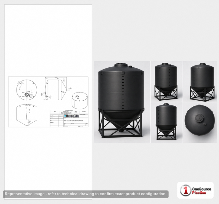 Norwesco 7500 Gallon Black Cone Bottom Tank