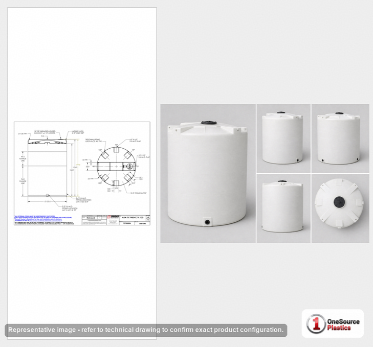 Dimensional spec drawing for Snyder Industries 7900 Gallon Vertical Storage Tank (120" L x 120" W x 177" H)