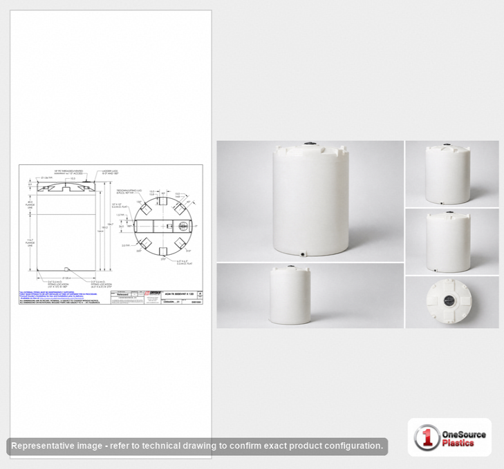 Dimensional spec drawing for Snyder Industries 8000 Gallon Vertical Storage Tank (120" L x 120" W x 186" H)