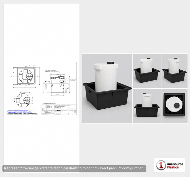 Dimensional spec drawing for Snyder Industries 90 Gallon Specialty Tank (56" L x 43" W x 41" H)