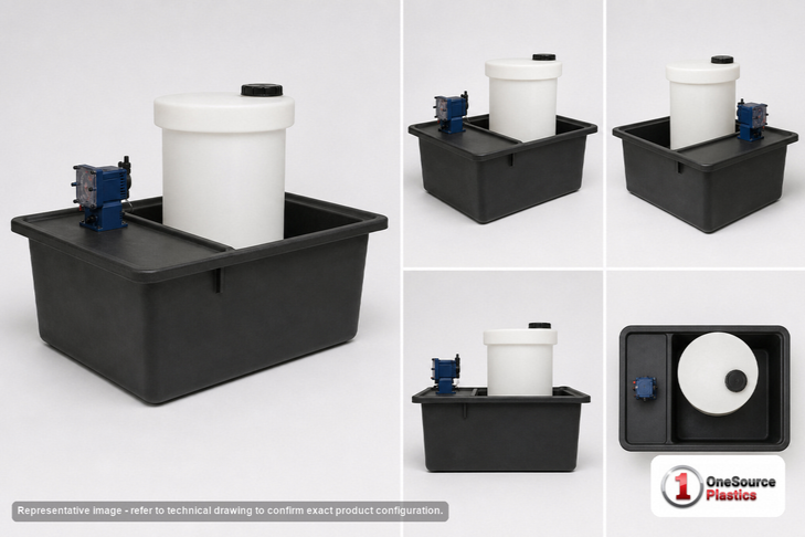 Dimensional spec drawing for Snyder Industries 90 Gallon Specialty Tank (56" L x 43" W x 41" H)