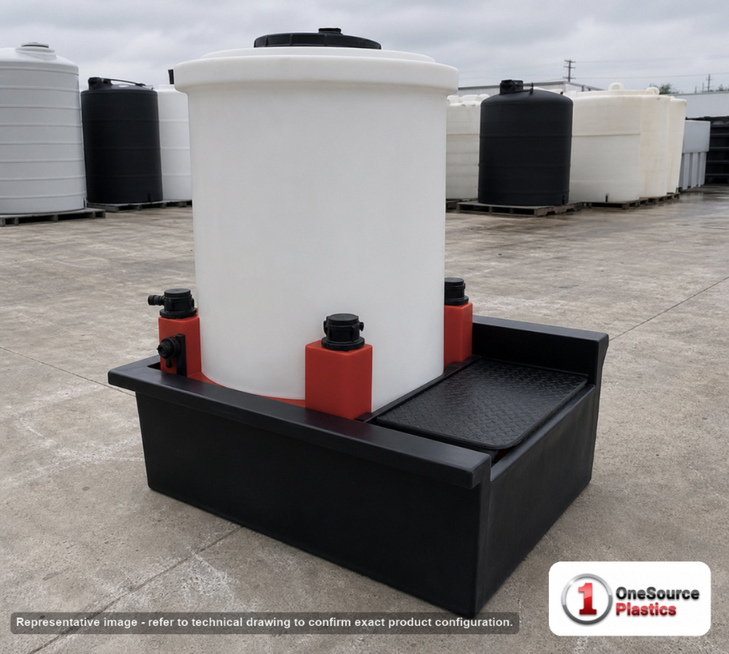 Snyder Industries 90 Gallon XLPE Chemical Feed Station Tank. Cross-Linked Polyethylene; White; 57" H x 43" W x 56" L.