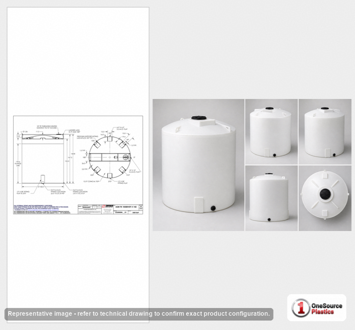 Dimensional spec drawing for Snyder Industries 10500 Gallon Vertical Storage Tank (142" L x 142" W x 169" H)