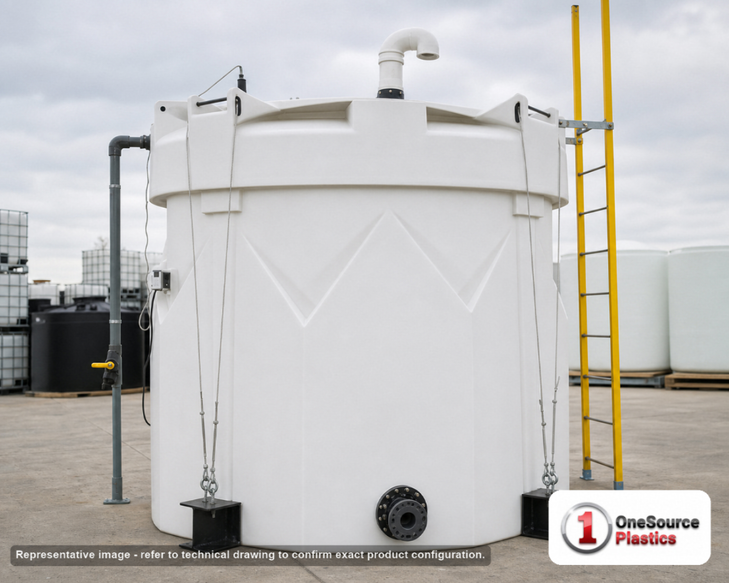 Snyder Industries 10,000 Gallon HDLPE Captor Double Wall Liquid Storage Tank. 10000.0 gallon capacity; High Density Linear Polyethylene; White; dimensions 226.0in H x 142.0in W x 142.0in L; 7400.0 lb empty; 1.9 specific gravity rating; fittings: 1 Manway / Lid; max temp 120 deg  F / 48 deg  C; 3 Year Warranty. Manufacturer part number 1006600n45. Manufactured by Snyder. Sold by OneSource Plastics (https://www.onesourceplastics.com).
