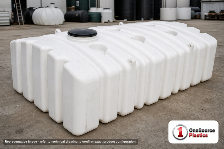 Norwesco 2500 Gallon Multi-Use Underground Liquid Storage Tank. Polyethylene; White; 51" H x 99" W x 159" L.