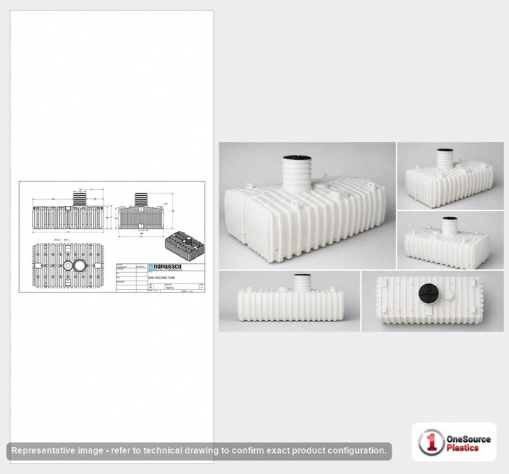 Dimensional spec drawing for Norwesco 2650 Gallon Septic Tank (155" L x 99" W x 81" H)