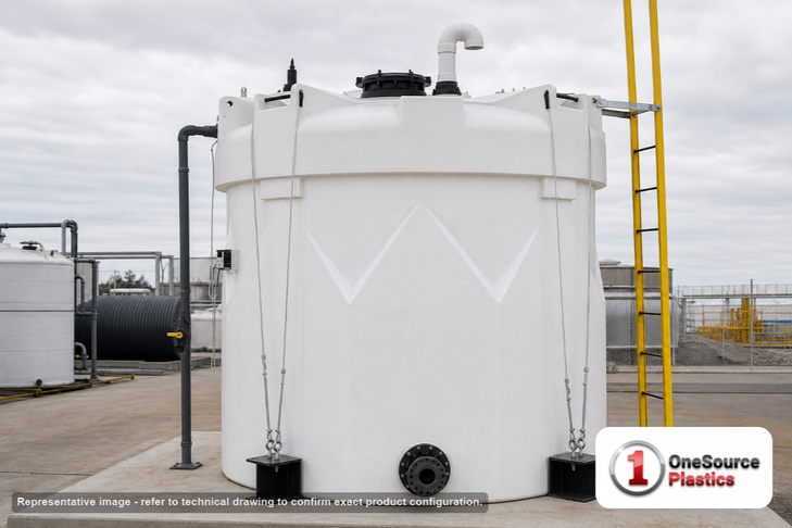 Snyder Industries 3000 Gallon HDPLE Captor Double Wall Liquid Storage Tank Opaque Resin. 3000.0 gallon capacity; High Density Linear Polyethylene; White; dimensions 142.0in H x 102.0in W x 102.0in L; 1840.0 lb empty; 1.9 specific gravity rating; fittings: 1 Manway / Lid; max temp 120 deg  F / 48 deg  C; 3 Year Warranty. Manufacturer part number 5590000n52. Manufactured by Snyder. Sold by OneSource Plastics (https://www.onesourceplastics.com).
