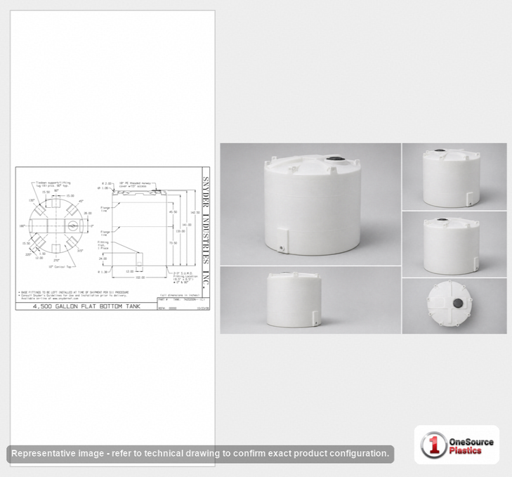Dimensional spec drawing for Snyder Industries 4500 Gallon Vertical Storage Tank (102" L x 102" W x 142" H)