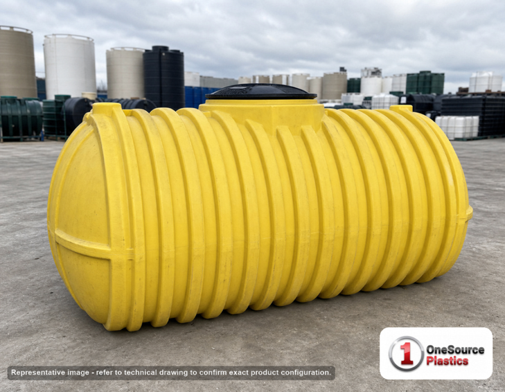 Norwesco 500 Gallon Plastic One Compartment Septic Tank - IAPMO Certified. 500.0 gallon capacity; Polyethylene; Yellow; dimensions 47.0in H x 51.0in W x 101.0in L; 172.0 lb empty; fittings: 1 Manway / Lid; max temp 130 deg  F / 54 deg  C; 3 Year Warranty. Manufacturer part number 41320. Sold by OneSource Plastics (https://www.onesourceplastics.com).