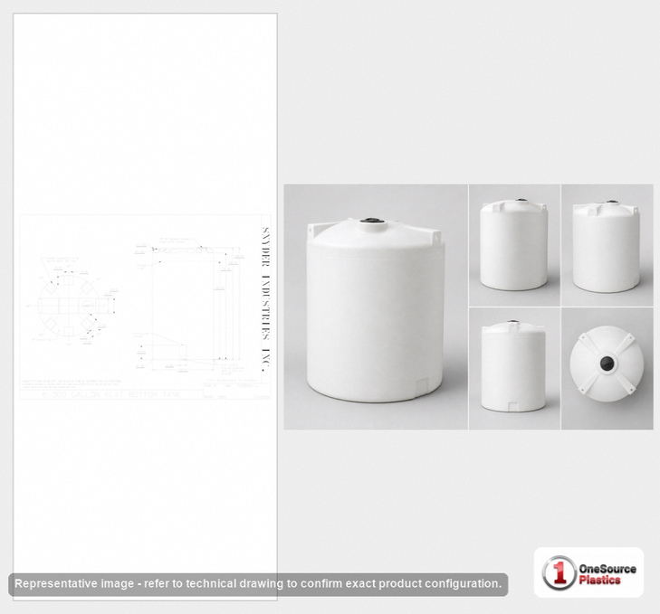 Dimensional spec drawing for Snyder Industries 6000 Gallon Vertical Storage Tank (102" L x 102" W x 188" H)