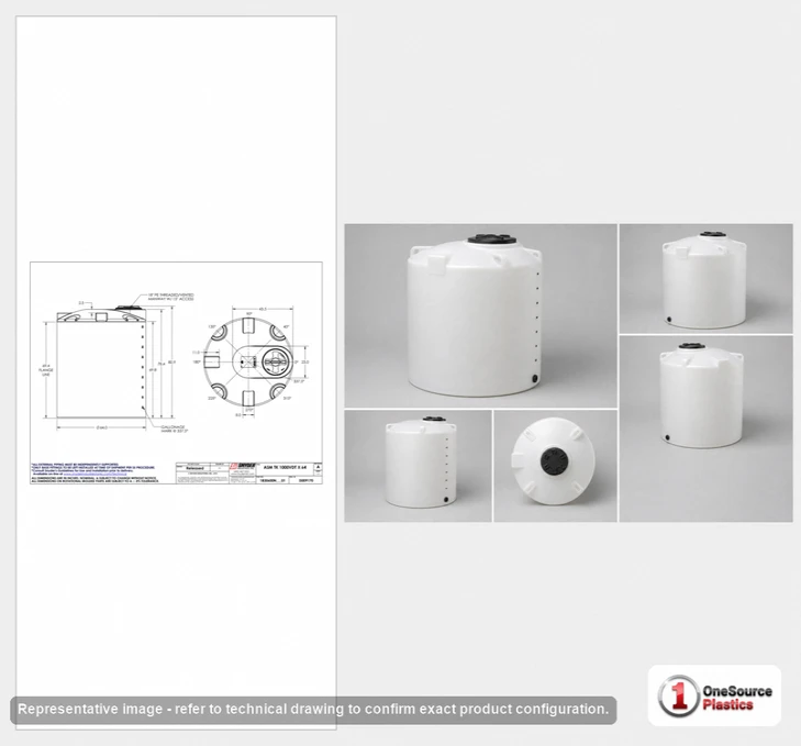 Dimensional spec drawing for Snyder Industries 1000 Gallon Vertical Tank (64" L x 64" W x 81" H)