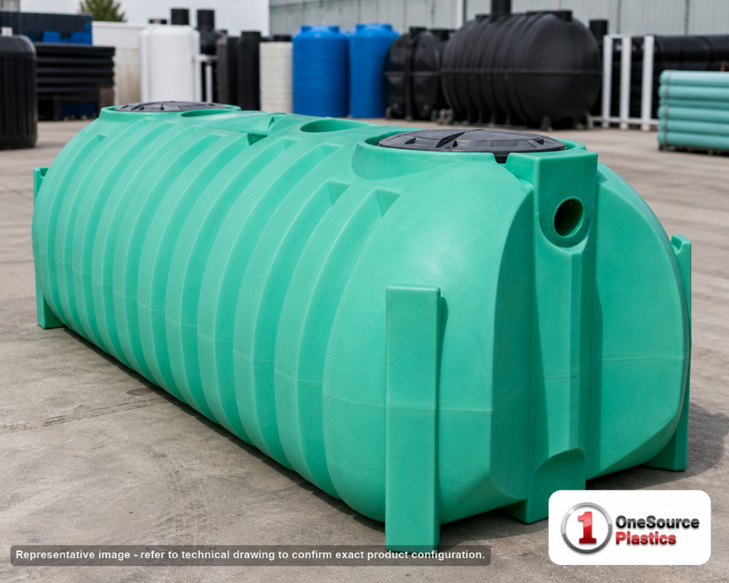 Norwesco 1250 Gallon Low Profile Plastic Two Compartment Septic Tank - IAPMO Certified. Polyethylene; Green; 51" H x 60" W x