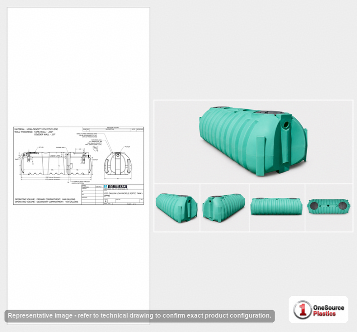 Norwesco 1250 Gallon Low Profile Plastic Two Compartment Septic Tank - IAPMO Certified